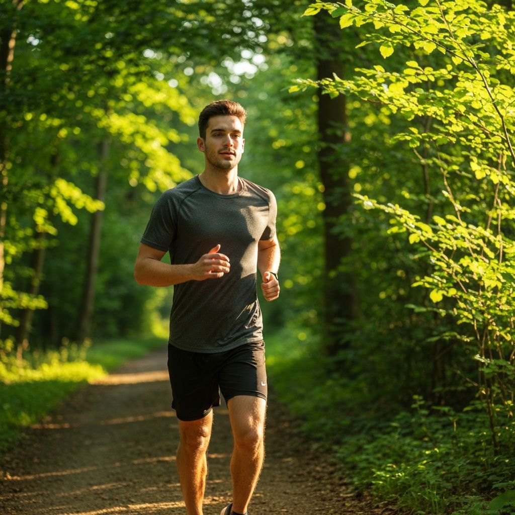 Pria aktif berlari di alam